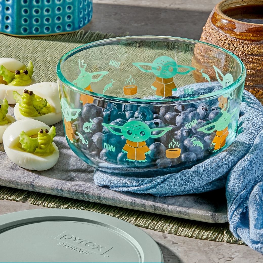 the glass bowl covered in cute drawings of the child