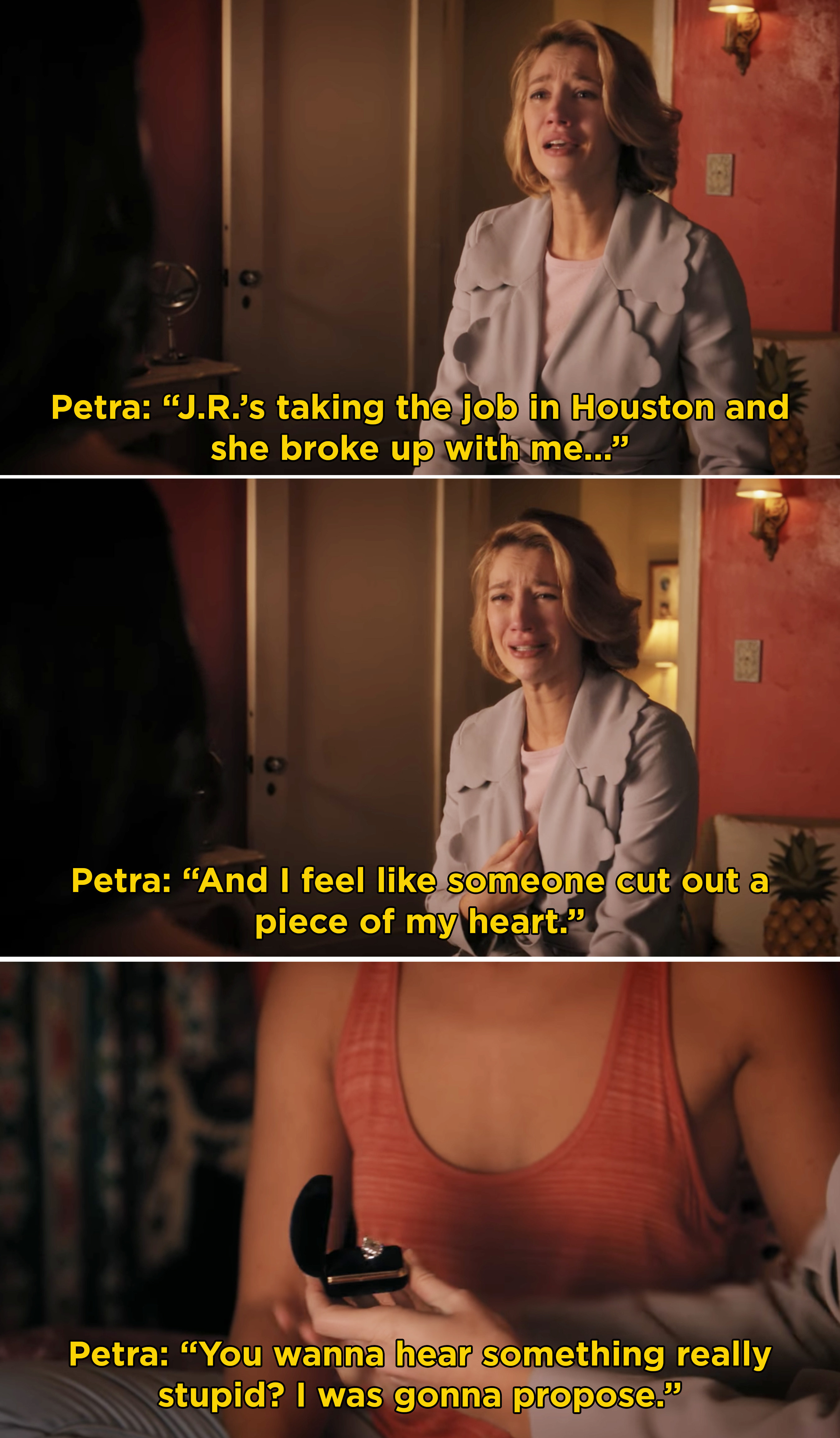 Petra sobbing about JR broke up with her even though she was about to propose