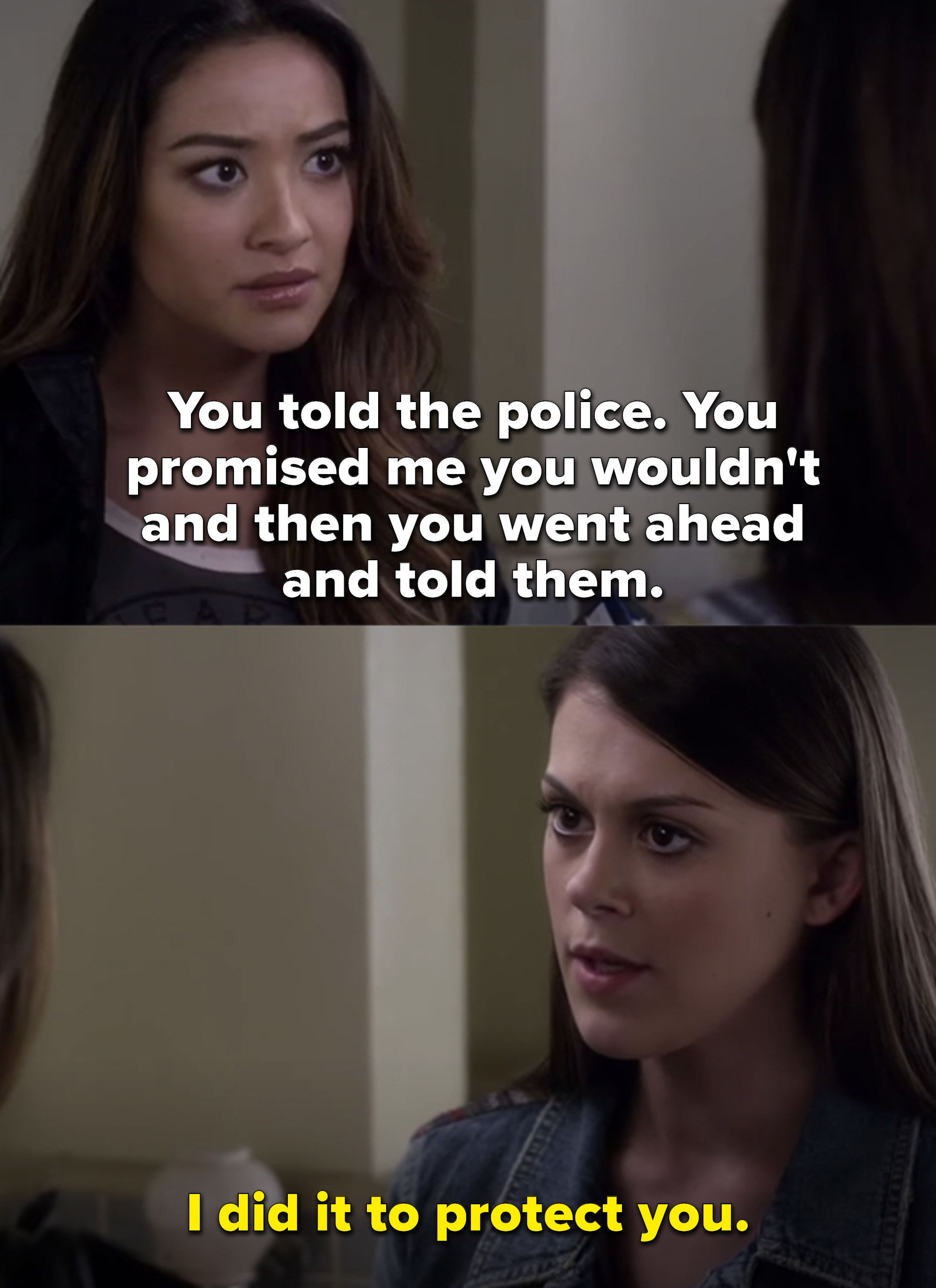 Emily accuses Paige of telling the police about Ali when she&#x27;d promised not to, and Paige says she did it to protect Emily