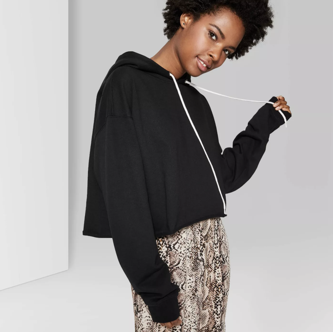 plain black cropped hoodie. 
