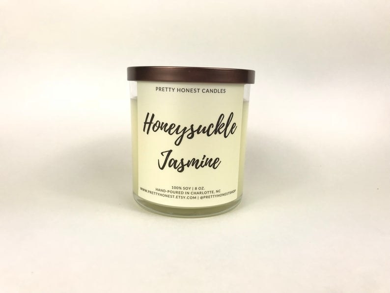 The honeysuckle jasmine candle from Pretty Honest