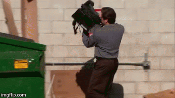 Ron from Parks &amp;amp; Rec throwing his computer in the garbage