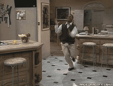 Carlton from Fresh Prince dragging his legs across the floor.