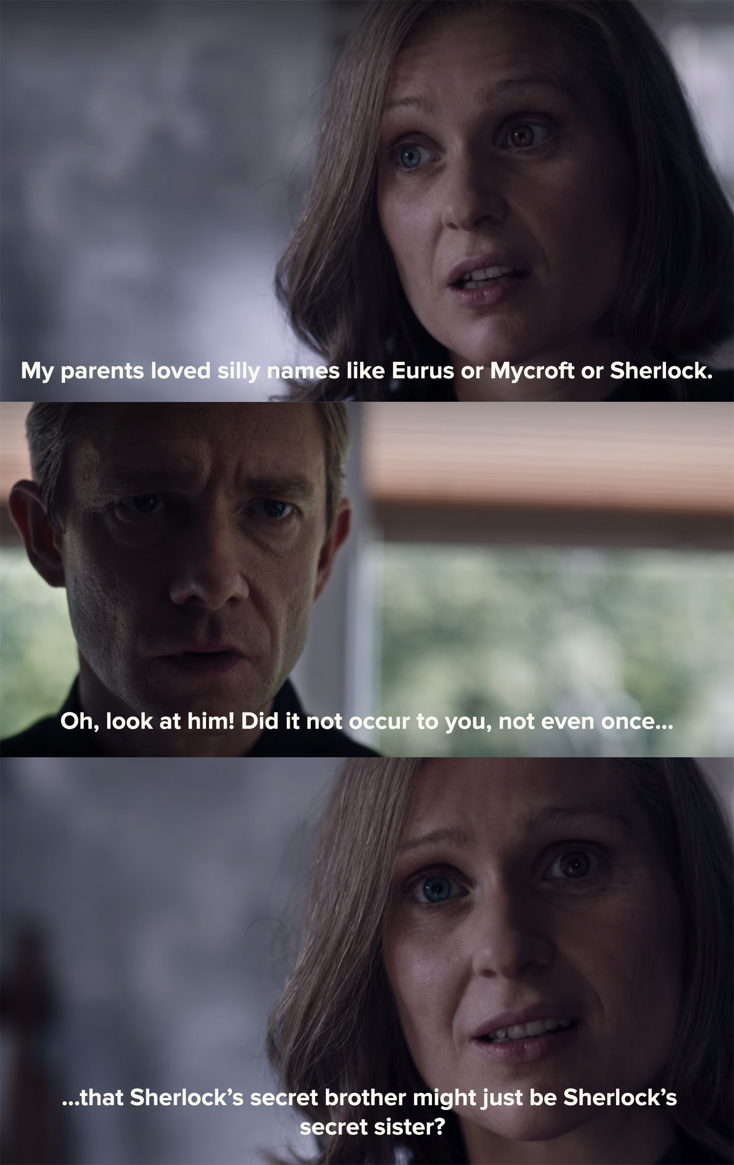 Eurus asks John why he never considered Sherlock might have a secret sister.