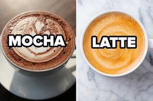 An image of a mocha next to an image of a latte