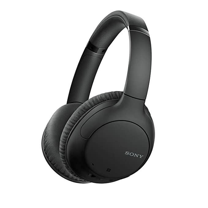 Black wireless Sony headphones.