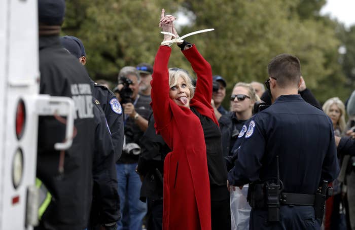 Jane Fonda is arrested during the "Fire Drill Friday" Climate Change Protest