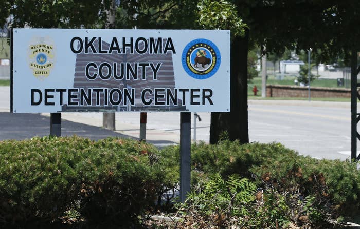 A sign at the entrance to the jail reads &quot;Oklahoma County Detention Center&quot;