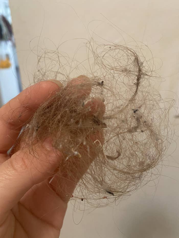 Very gross hairball with debris stuck in it 