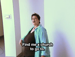 A woman saying &quot;Find me a church to go to&quot;