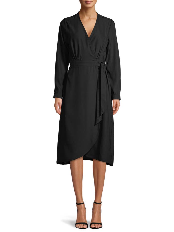 The black mid-length wrap dress