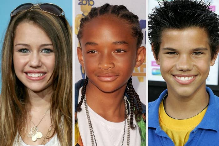 A very young Miley Cyrus, a young Jaden Smith, and a young Taylor Lautner