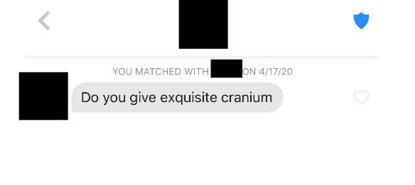 Tinder message reading, "Do you give exquisite cranium"