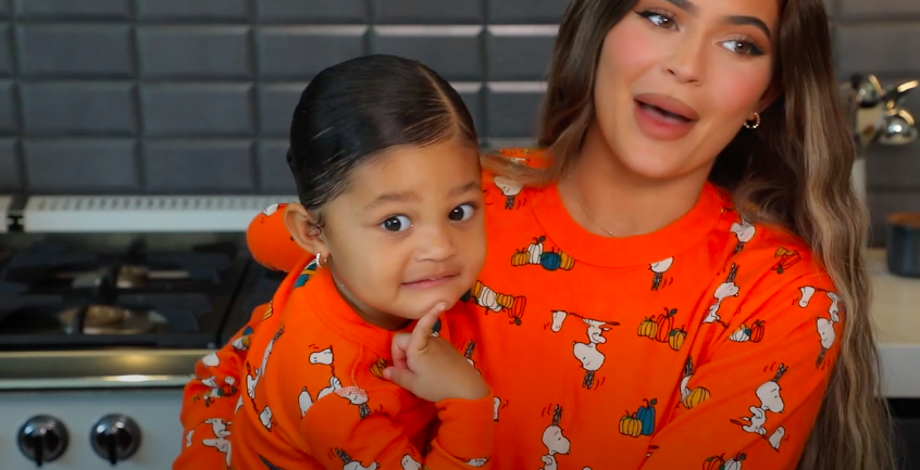 Kylie and Stormi being all cute in matching PJs