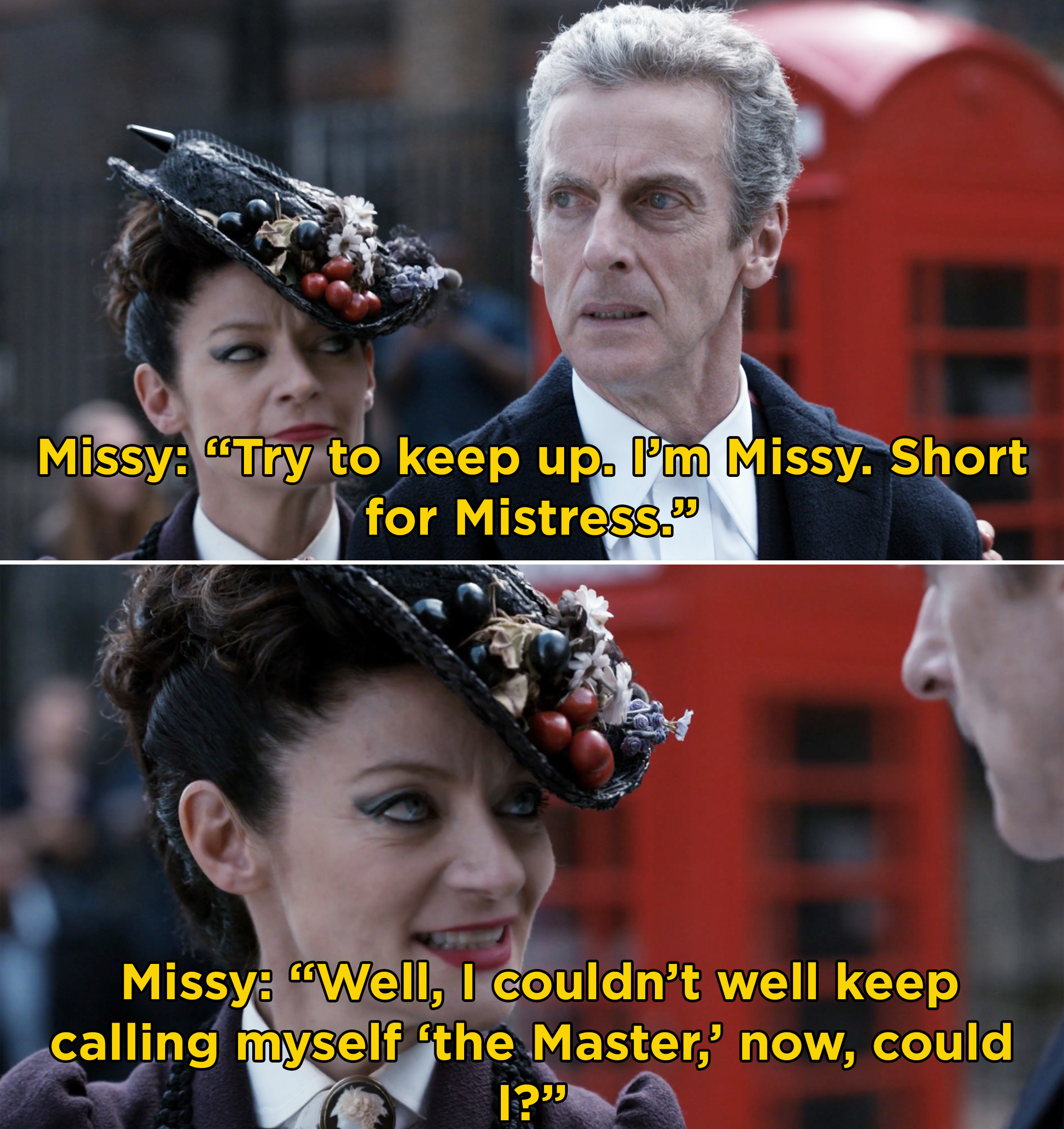 Missy revealing herself to the Doctor as the Master