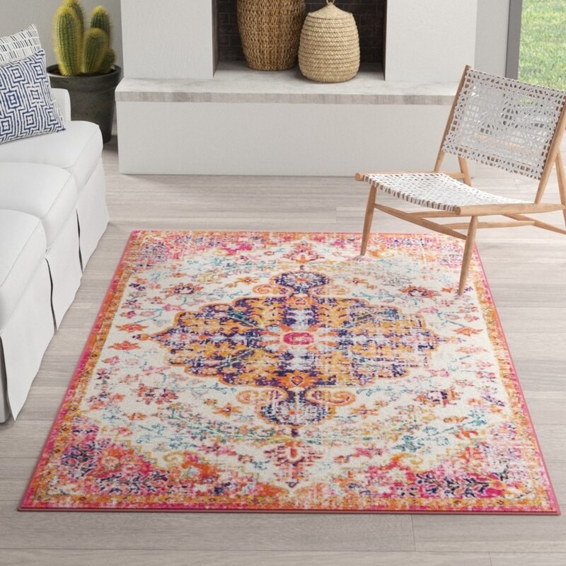 A Persian-inspired rug in a living room