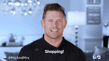 GIF of The Miz saying &quot;Shopping!&quot; and then double fist pumping 