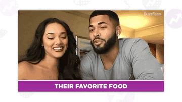 GIF of &quot;Love Island&quot; stars Cely and Johnny talking about food