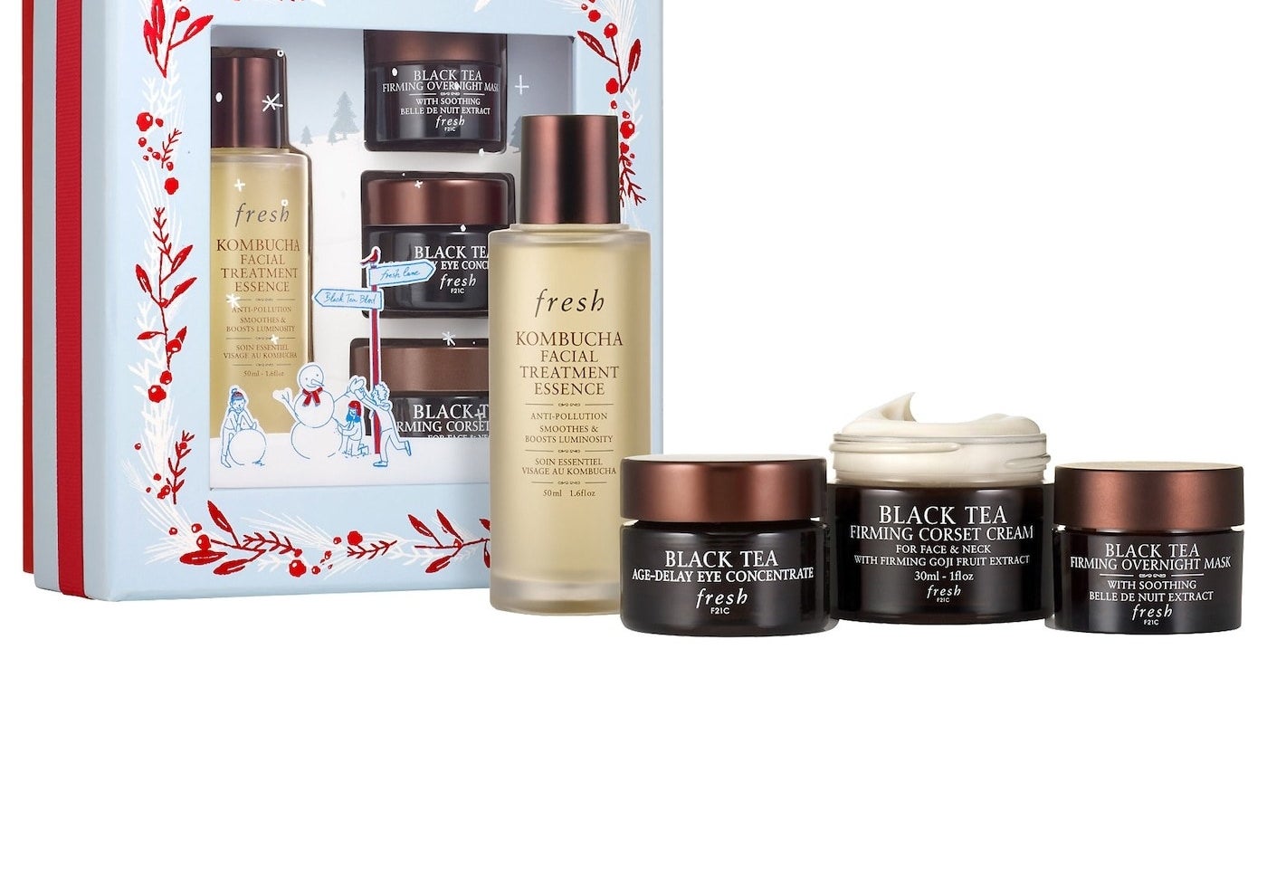 The products and holiday-themed packaging