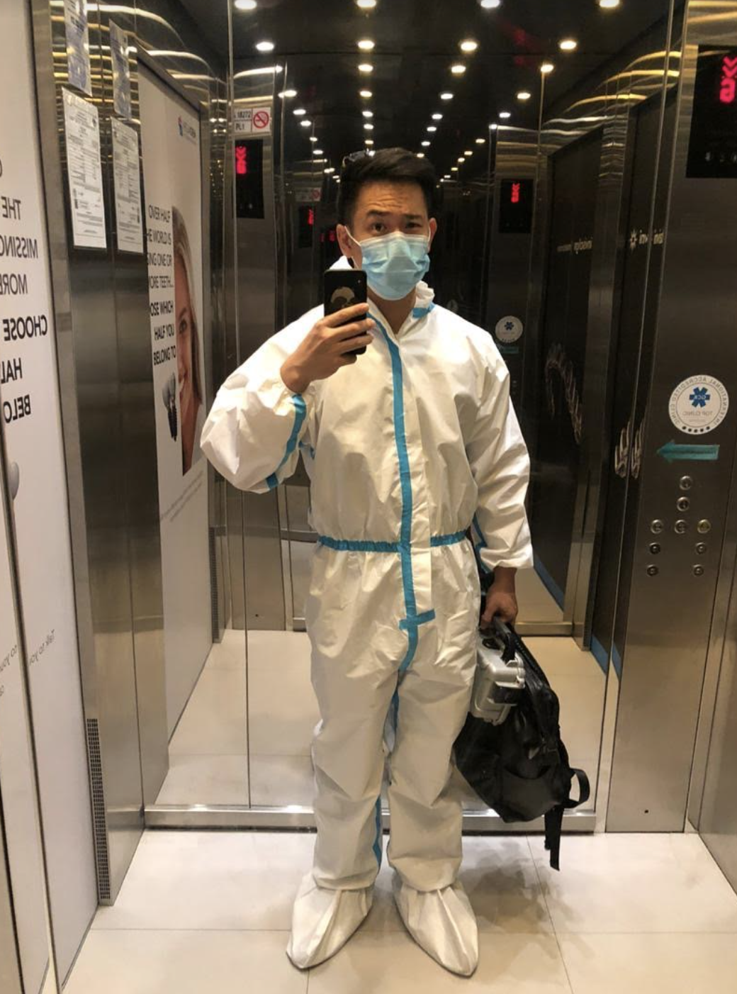 Selfie Dr. Gao took in elevator.