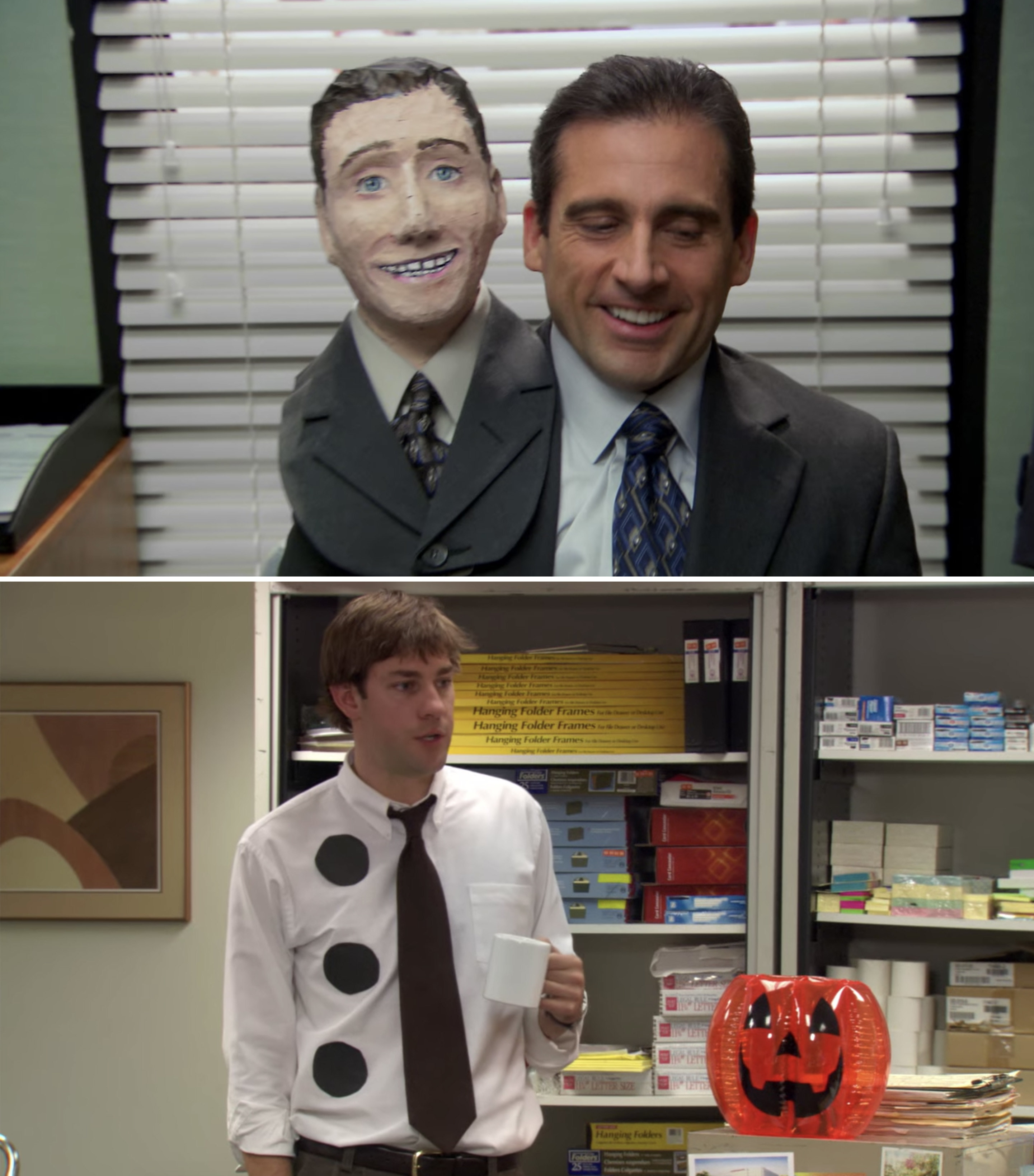 迈克尔扮成“双头迈克尔Scott"和吉姆装扮成“三洞穿孔Jim"