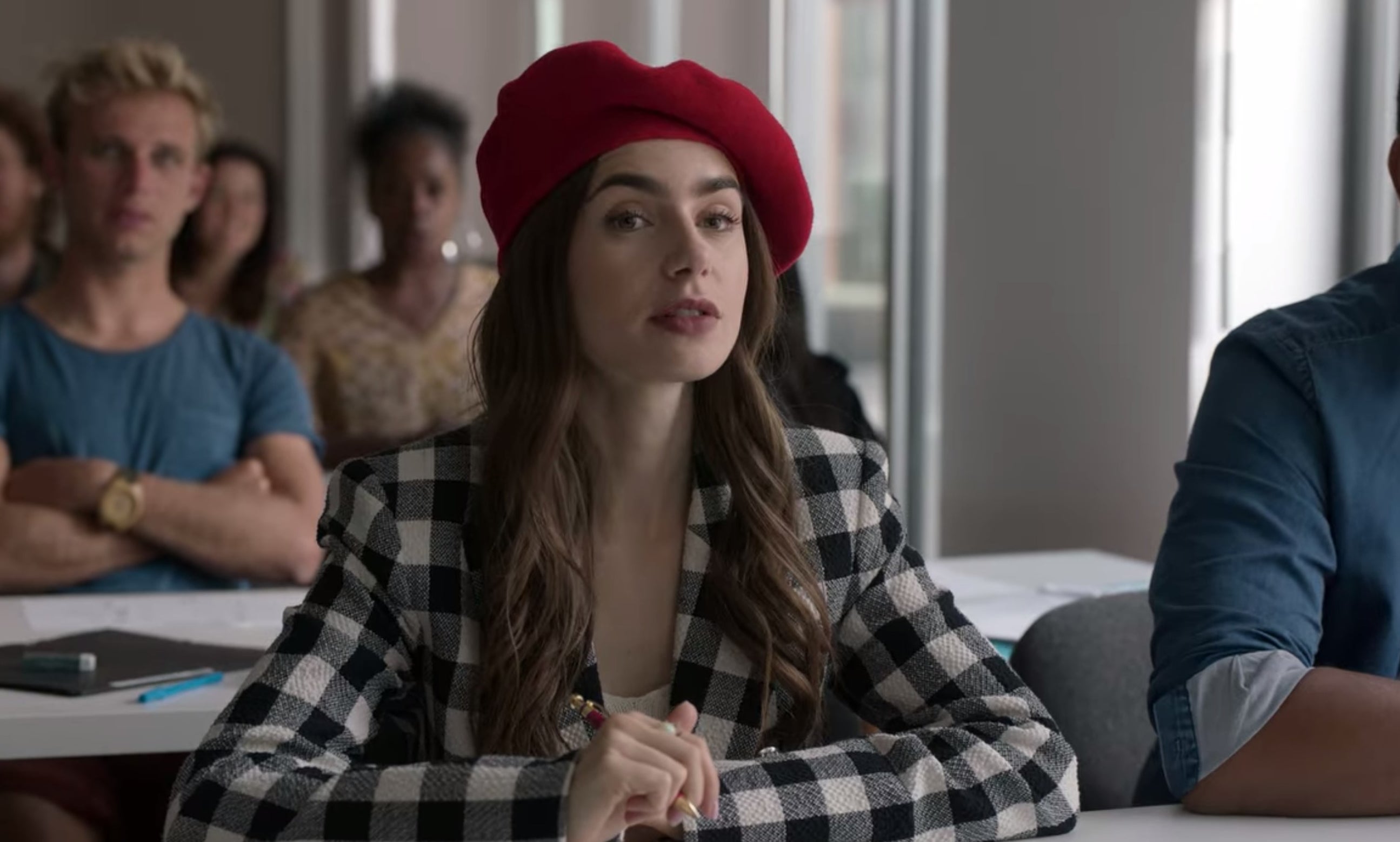 Emily wearing a red beret.