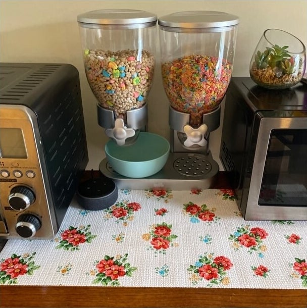 The silver cereal dispenser