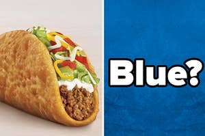 An image of a taco bell chalupa next to a blue image