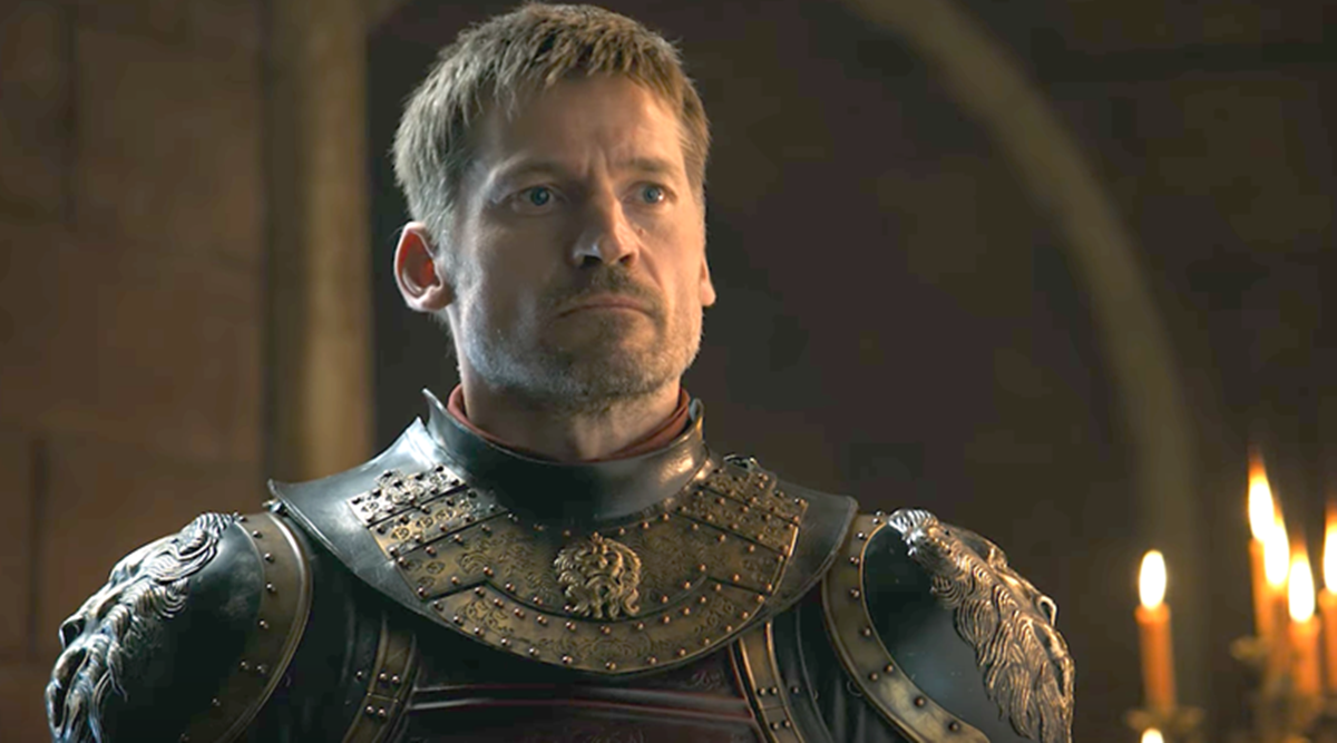 A closeup of Jaime dressed in his Lannister armour 