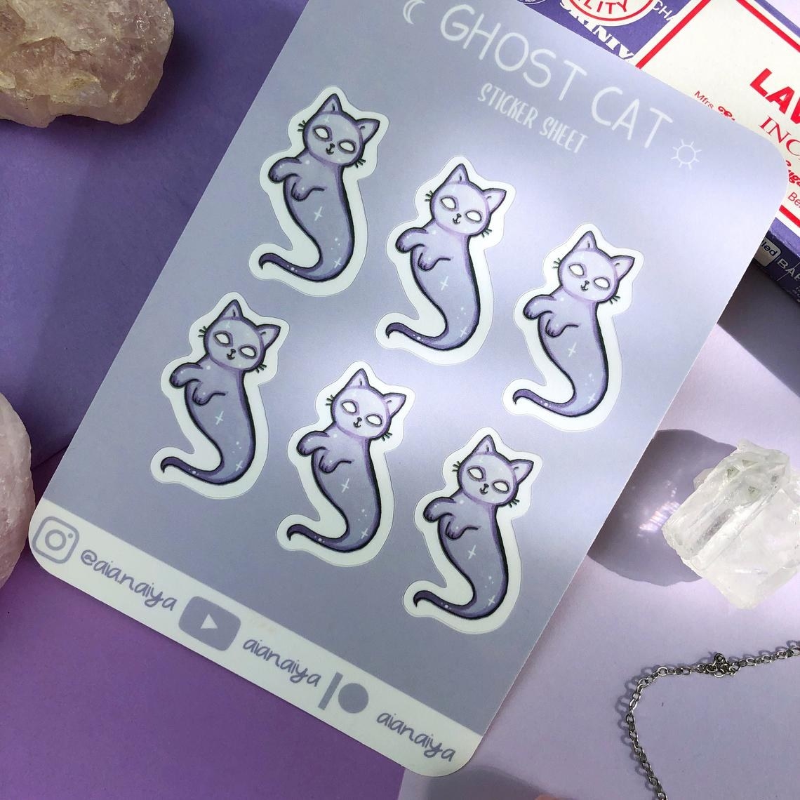 A set of stickers with ghost cats