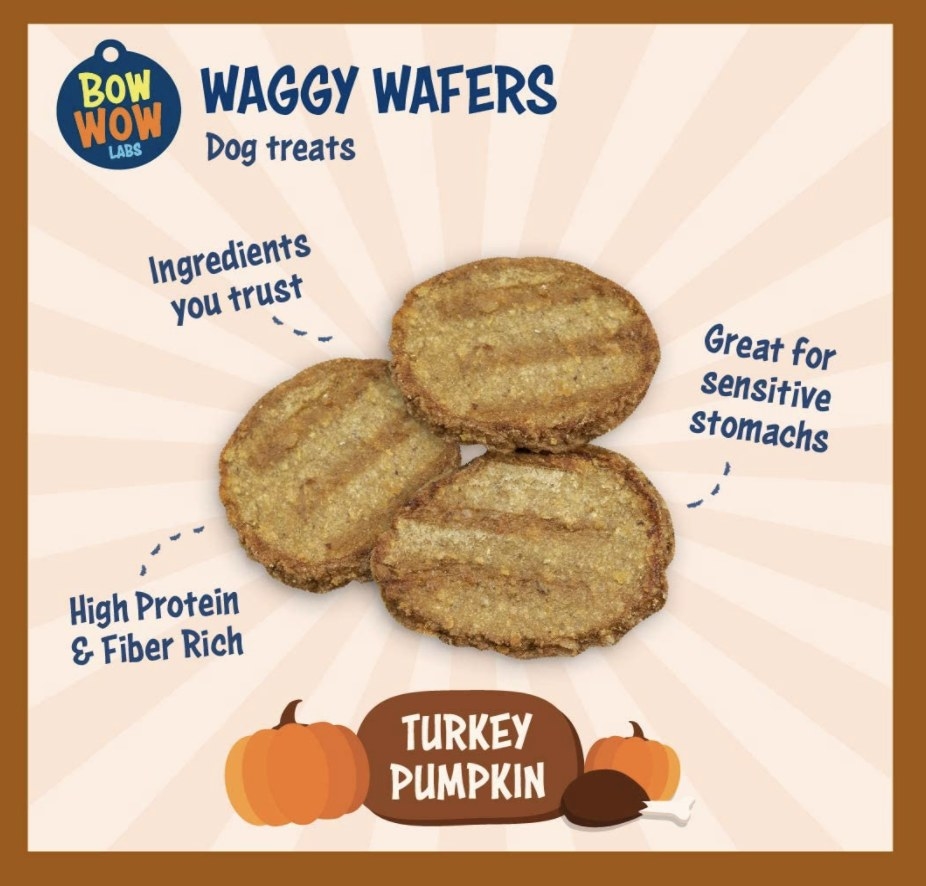 Bow wow waggy wafers in turkey pumpkin flavor