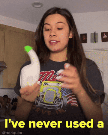 A gif of a tester saying they&#x27;ve never used a neti pot. 