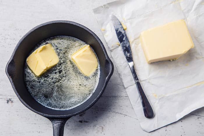 Butter melting on a skillet.