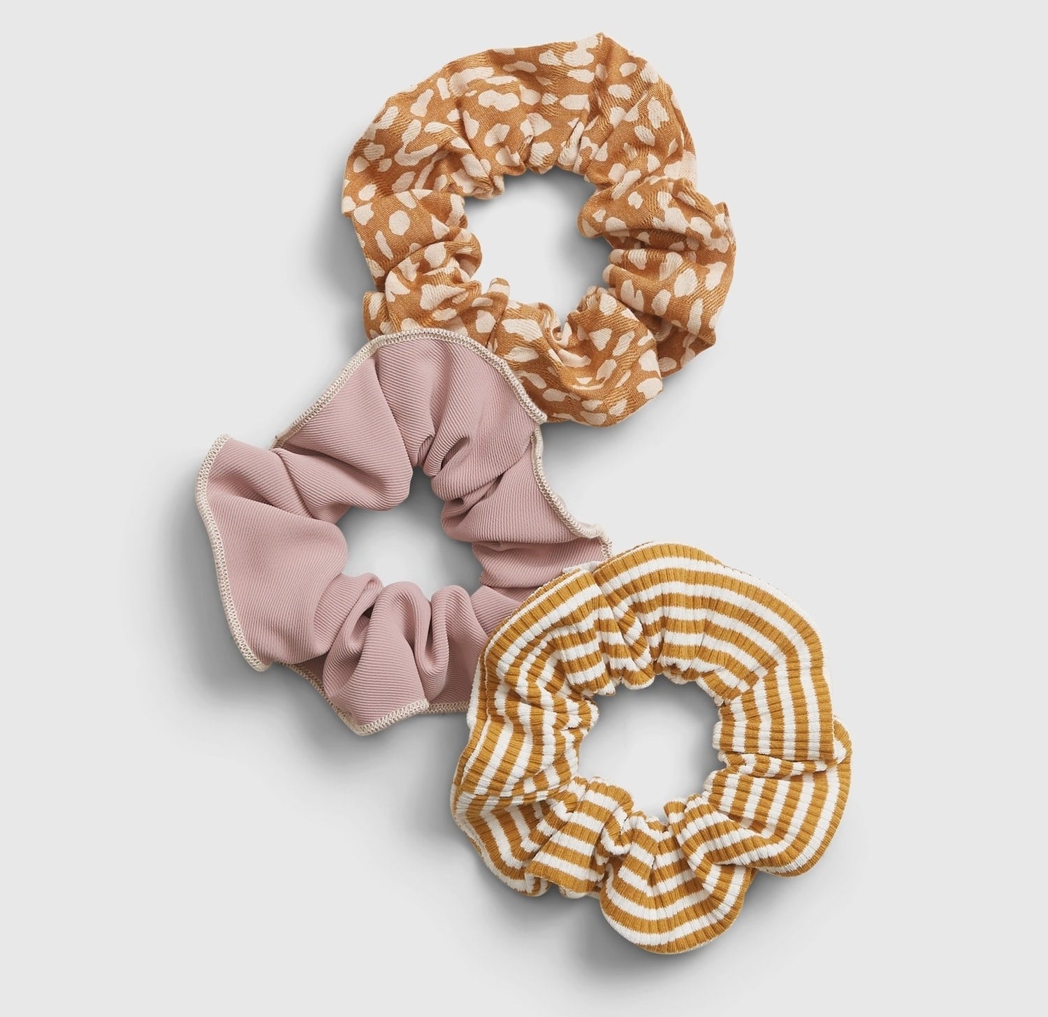 3-pack of scrunchies in warm, fall colors 