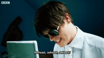 GIF on laptop user wearing sunglasses saying &quot;Refresh, refresh, refresh!&quot; 
