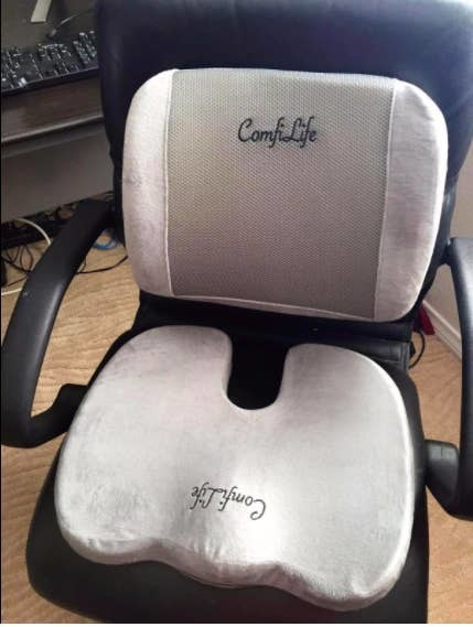 A reviewer photo of the seat cushion on their desk chair