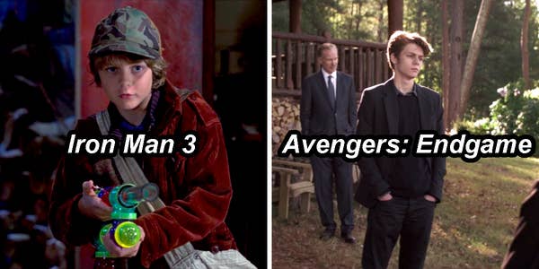 Harley as a kid with a potato gun in Iron Man 3, and Harley grown up and in a suit at Tony's funeral in Endgame