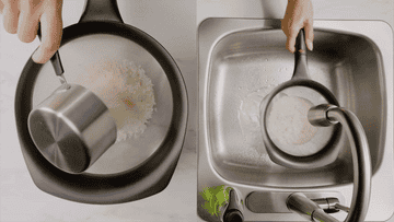 Gif of person using strainer 