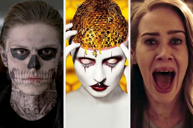 Tate as a skeleton and Sarah Paulson screaming