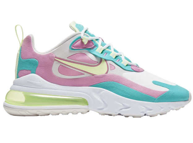 The white, pink, yellow, and teal chunky-sole sneaker with white laces