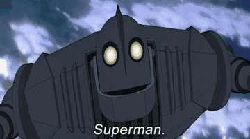 The Iron Giant flies through the sky and says &quot;Superman&quot;
