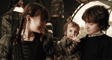 Liam Aiken, Emily Browning, and Kara and Shelby Hoffman as Violet, Klaus, and Sunny in &quot;A Series of Unfortunate Events&quot;
