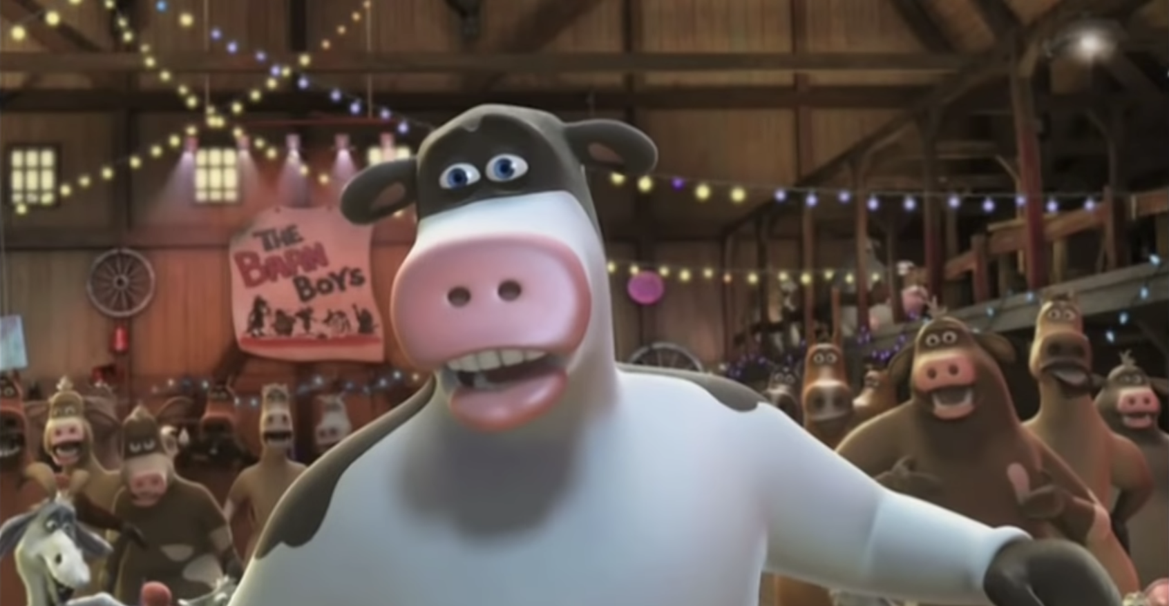 Otis the cow opens his mouth in shock