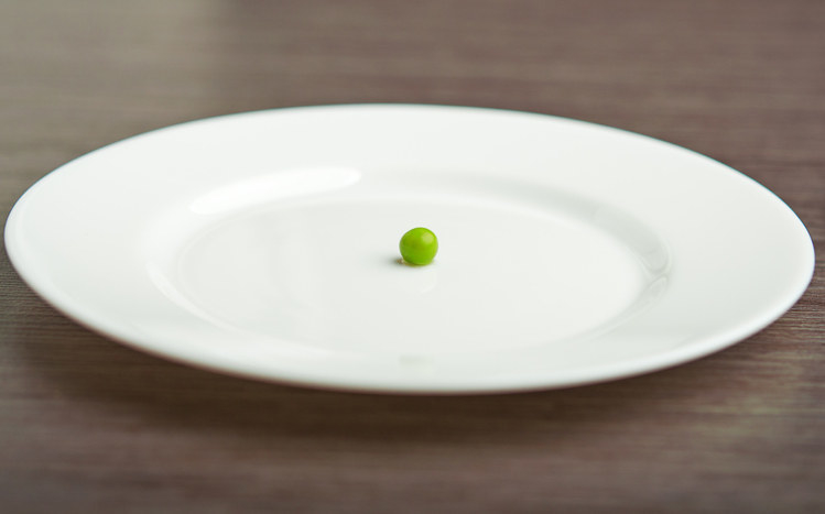 Photo of a single pea on a plate.