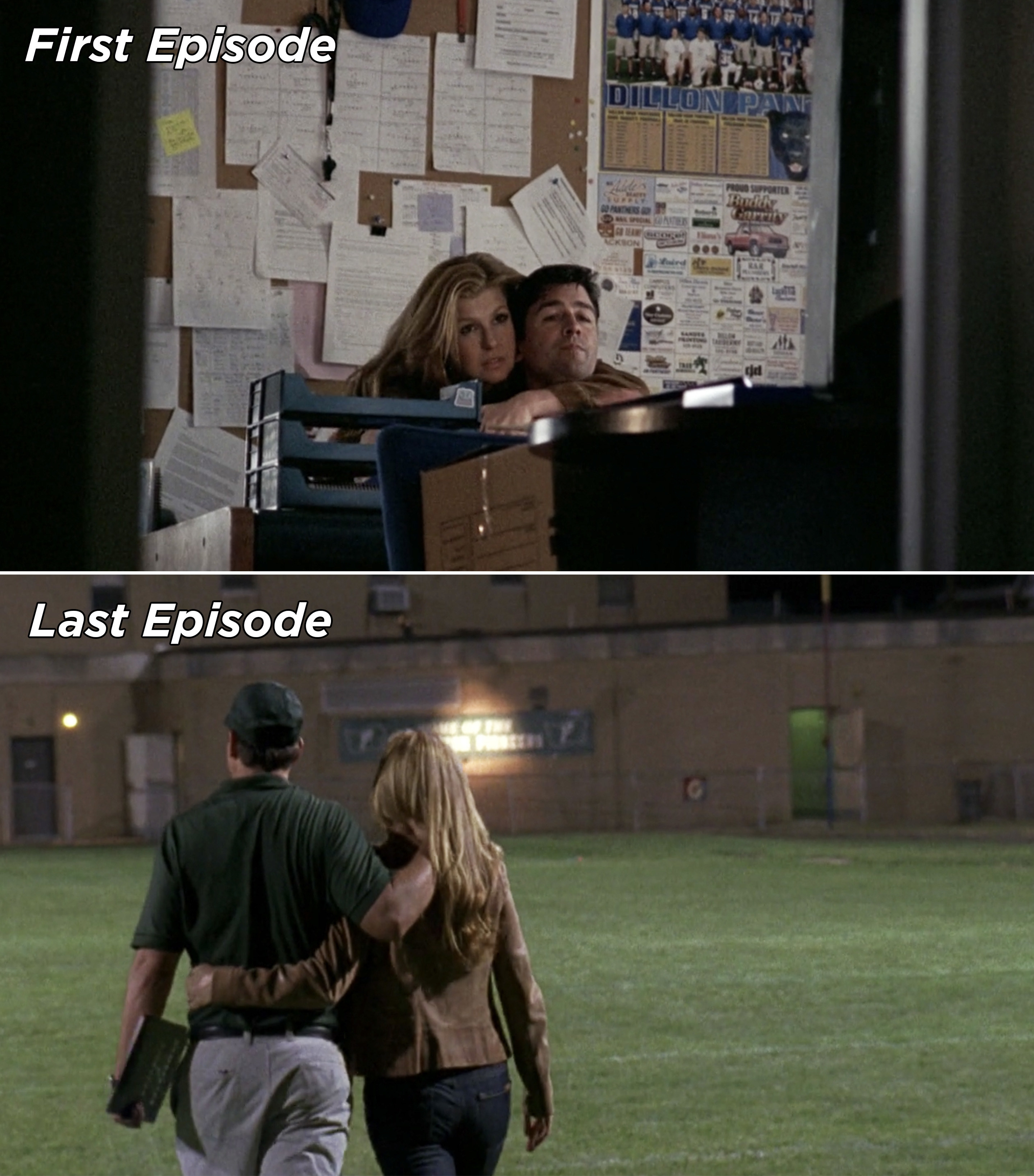 Tami and Coach Taylor in the first and last episode