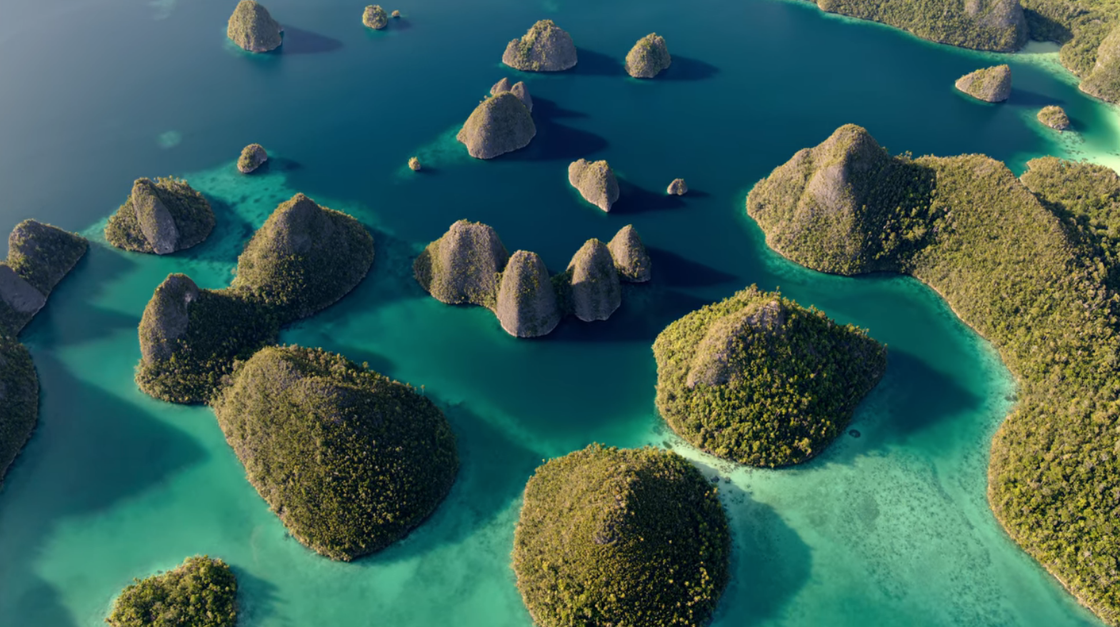 Aerial shot of archipelago with crystal clear waters.