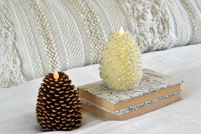 The LED pine scented candles in brown and white