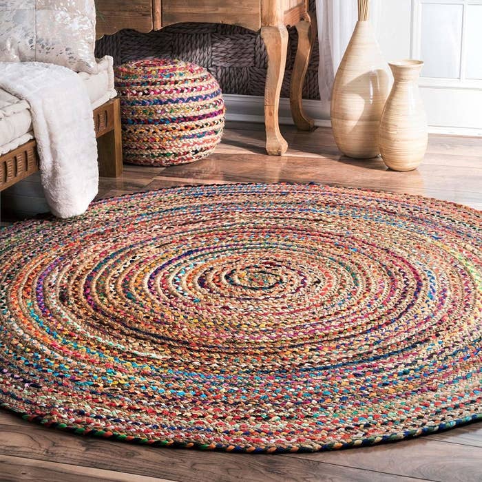 circular jute rug, multicoloured