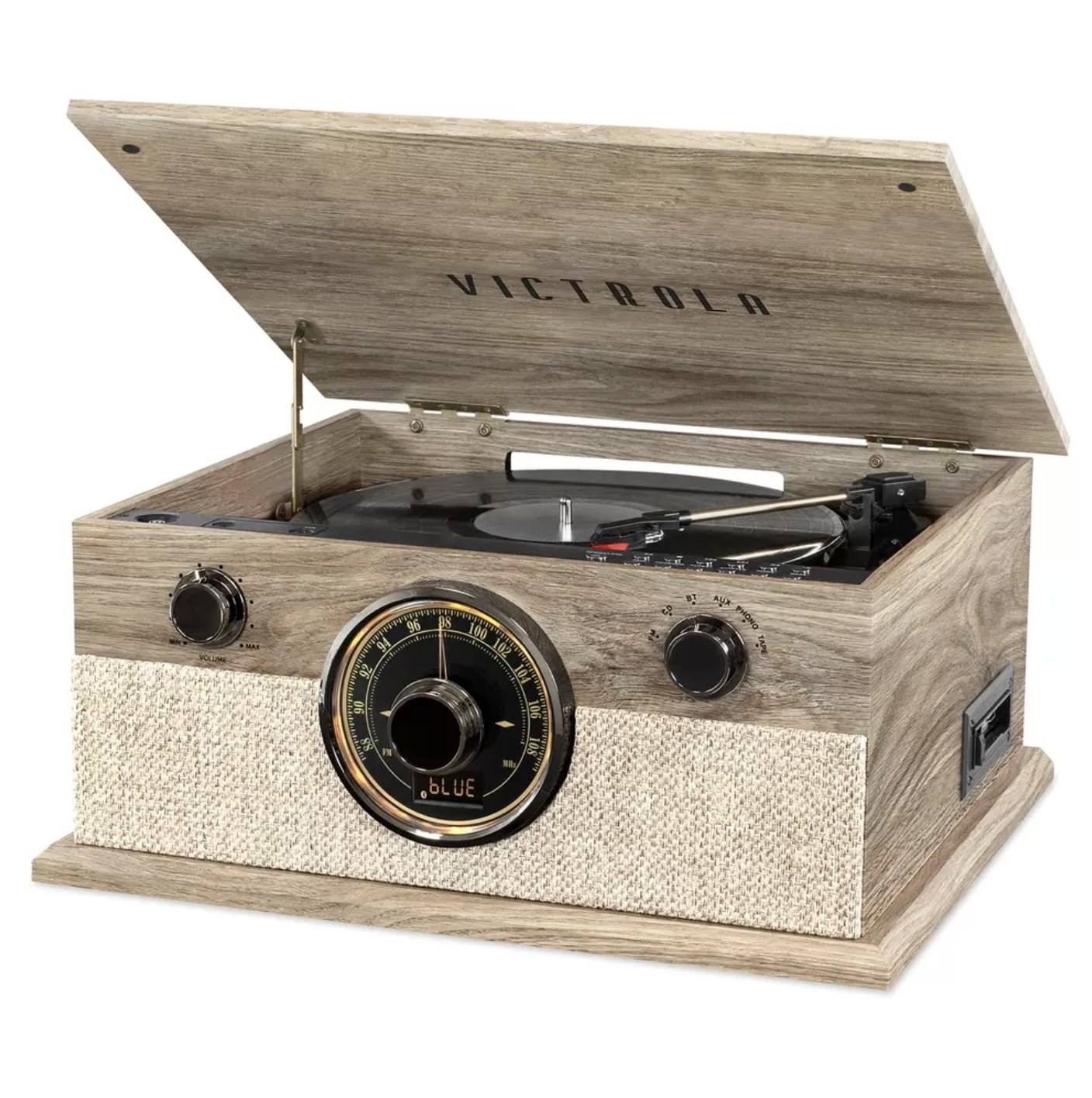 A wooden Bluetooth record player