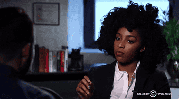 Jessica Williams looking extremely confused on the set of &quot;The Daily Show With Trevor Noah.&quot;